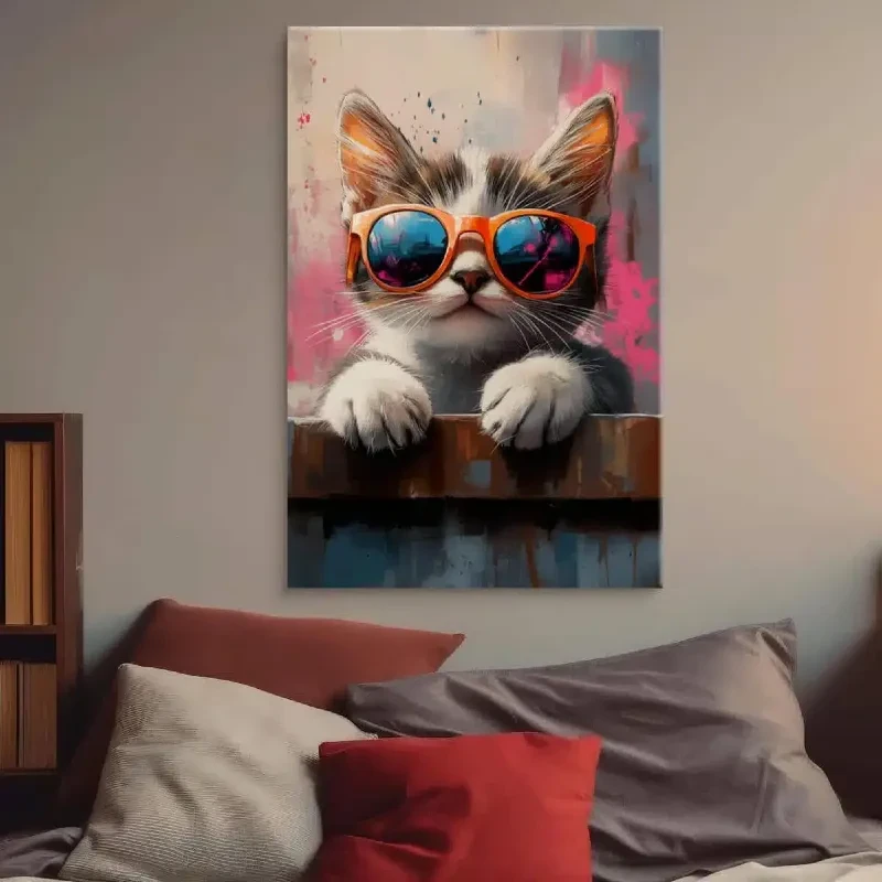 dekoracja na ścianę do pokoju nastolatka | Kot na płótnie