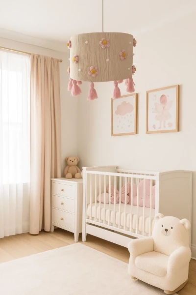 Pokój dziewczynki | abażur w różowe kwiatki