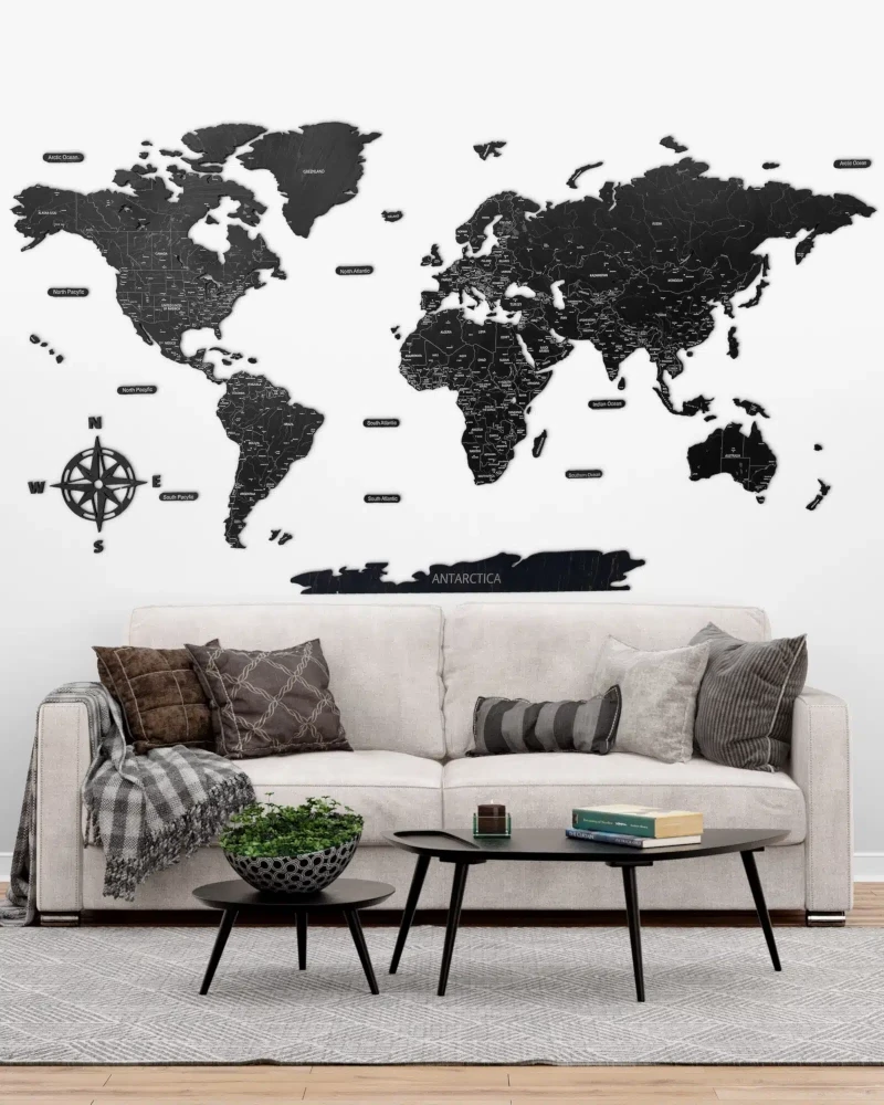 Drewniana mapa Świata Premium kolor heban