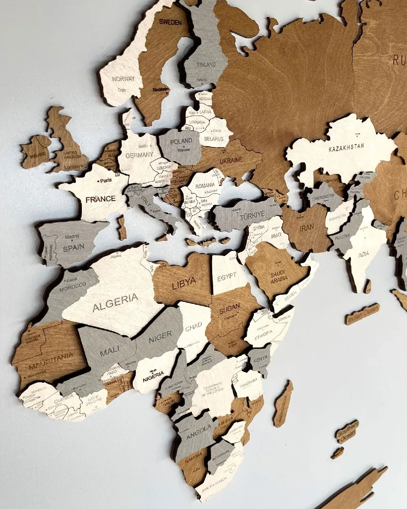 Drewniana mapa Świata 3D kolor Creme