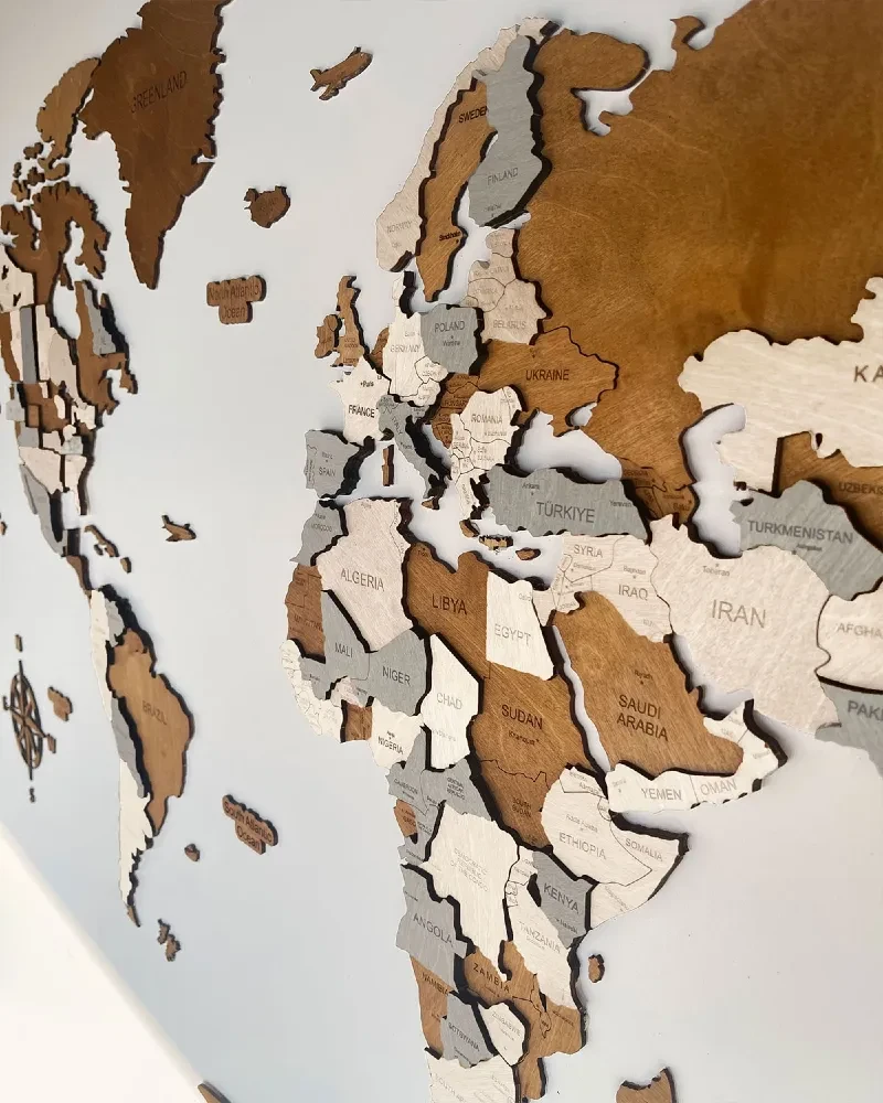 Drewniana mapa Świata 3D kolor Creme