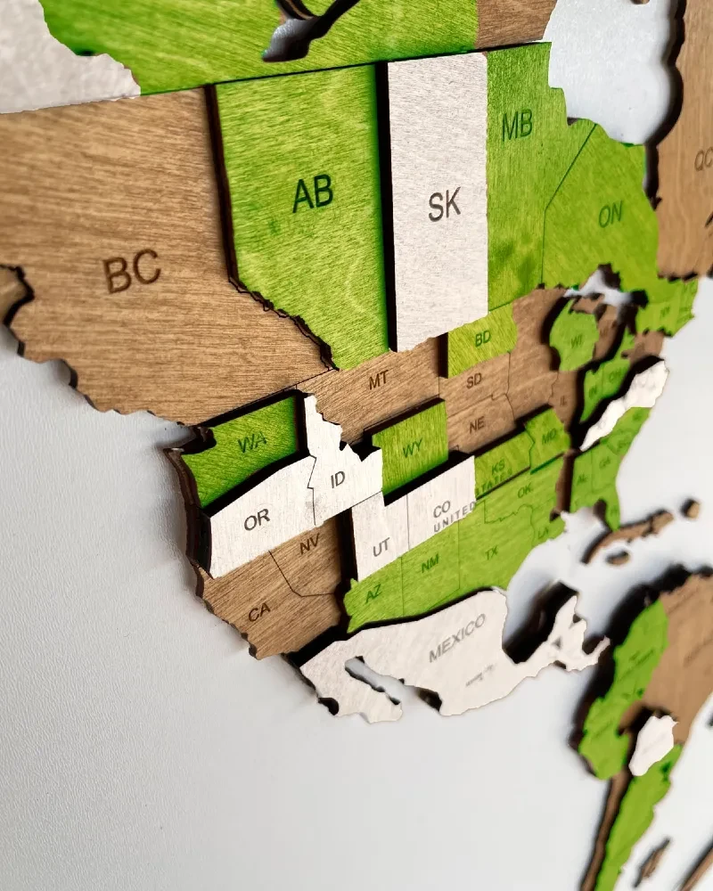 Drewniana mapa Świata 3D kolor Lime