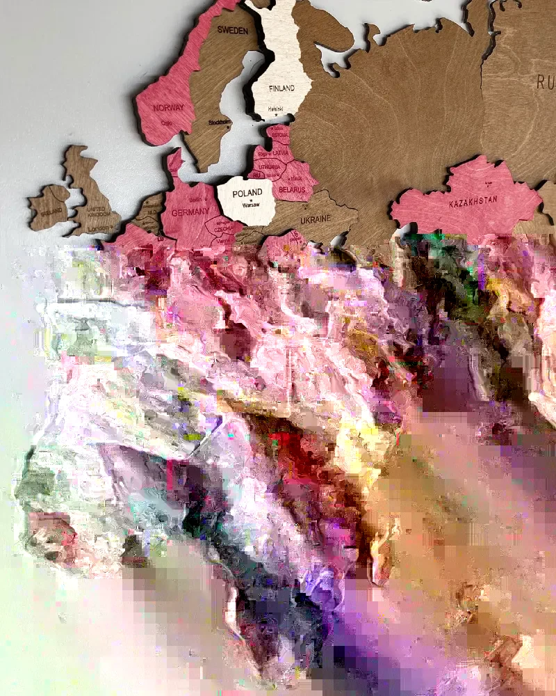 Drewniana mapa Świata 3D kolor Pinky