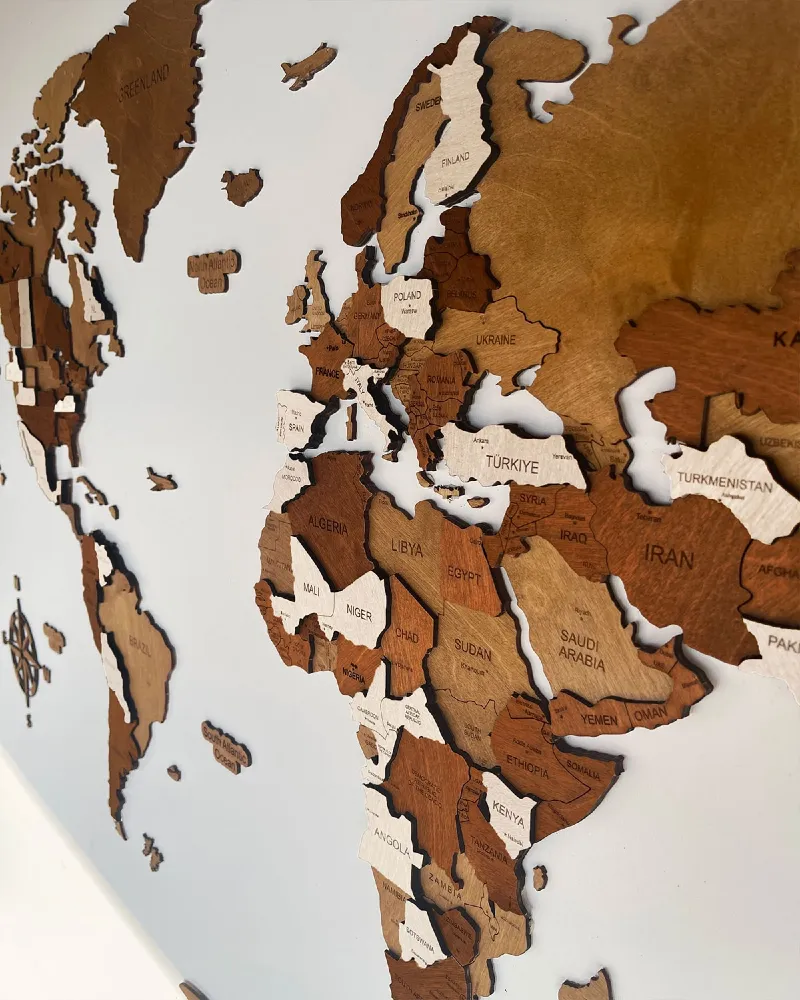 Drewniana mapa Świata 3D kolor Latte