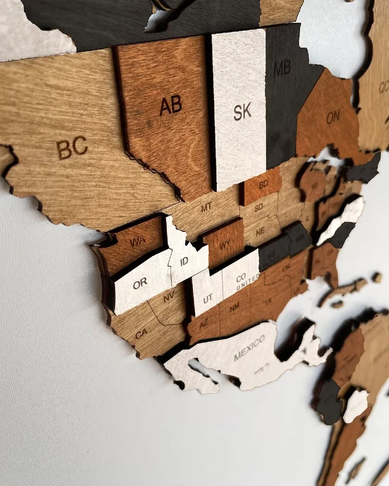 Drewniana mapa Świata 3D kolor Mocha