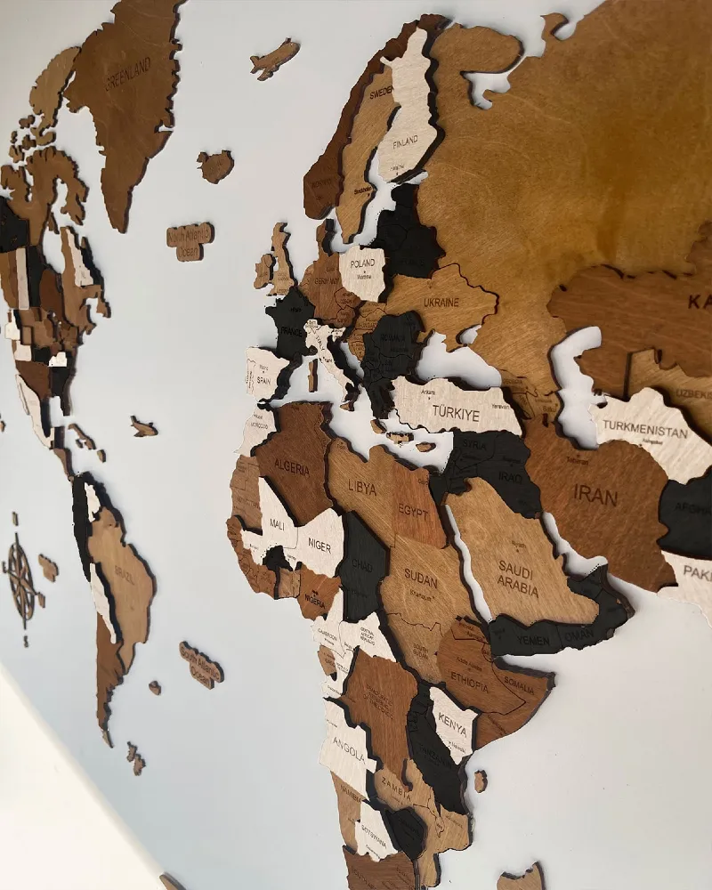 Drewniana mapa Świata 3D kolor Mocha