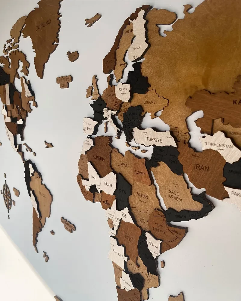 Drewniana mapa Świata 3D kolor Mocha