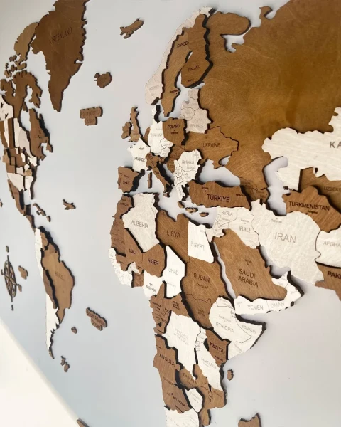 Drewniana mapa Świata 3D kolor Capuccino