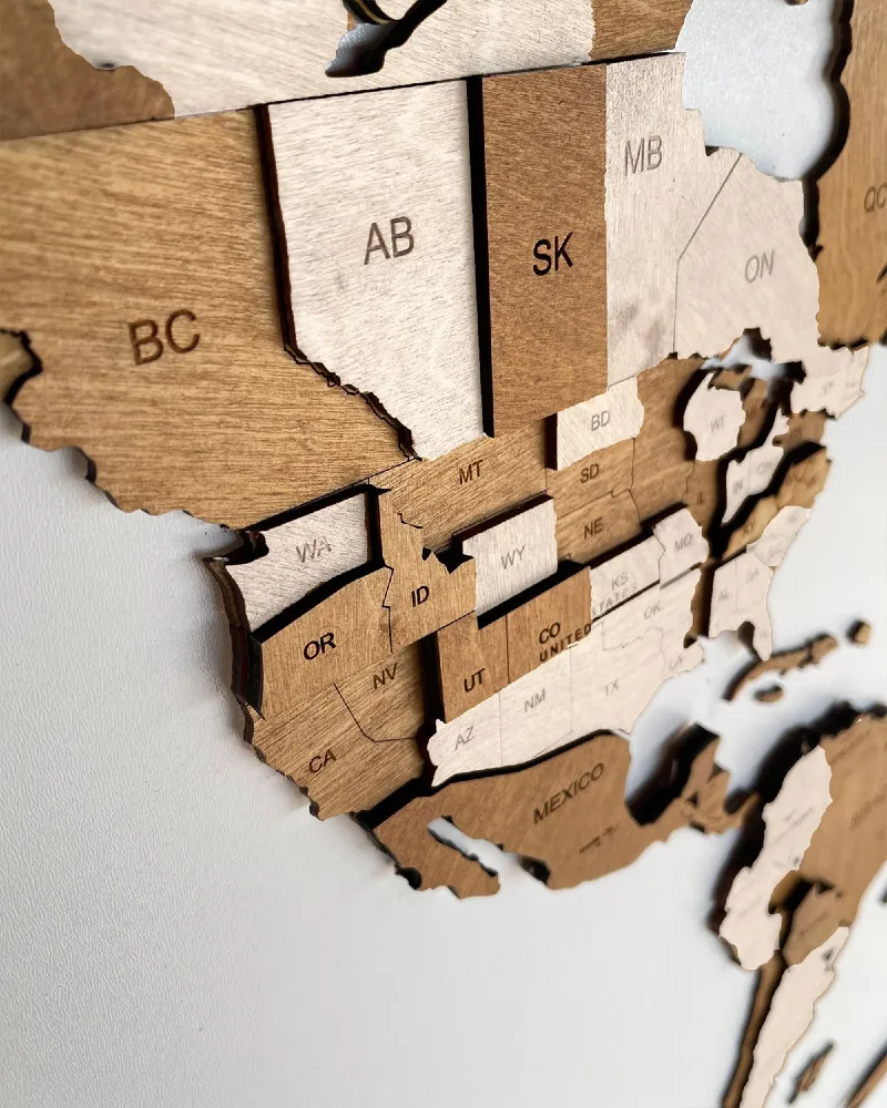 Drewniana mapa Świata 3D kolor Capuccino