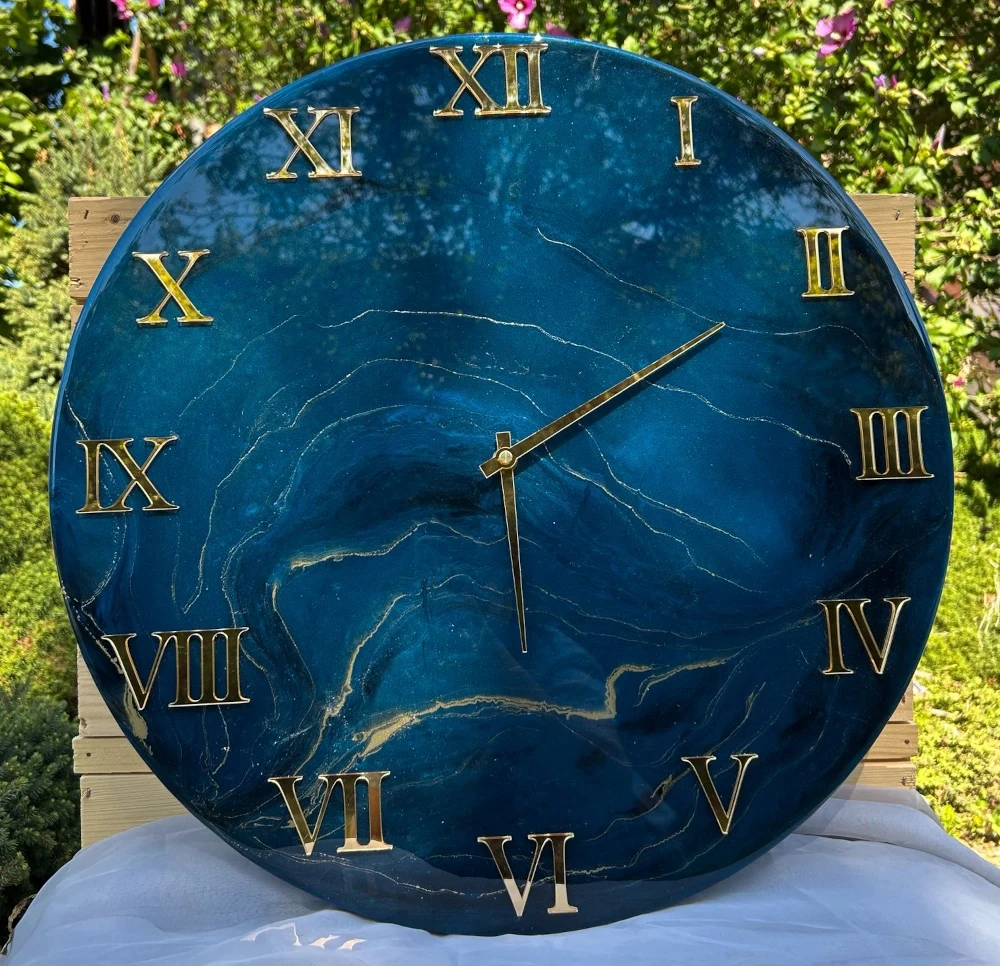 Luksusowy Zegar glamour  50 cm | niebieski marmur