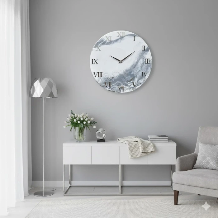 zegar srebrny glamour resinart