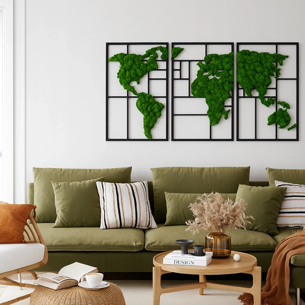 mapa świata z chrobotkiem - dekoracja