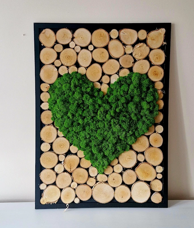 Obraz z chrobotkiem | ramka 50x70 z sercem
