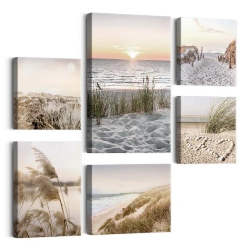 Duży Zestaw Obrazów Plaża i Trawa Pampasowa
