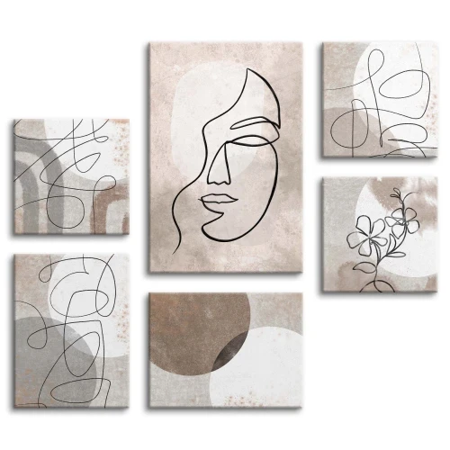 zestaw Obrazów Line Art i Beżowa Abstrakcja