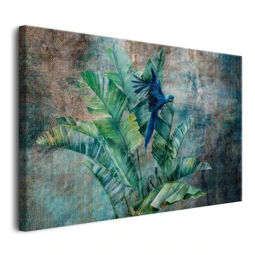 Obraz Egzotyczny z Papugą i Liśćmi Palm | styl urban jungle