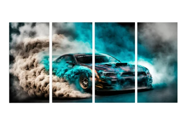 obraz na płótnie drift samochód sportowy turkusowy