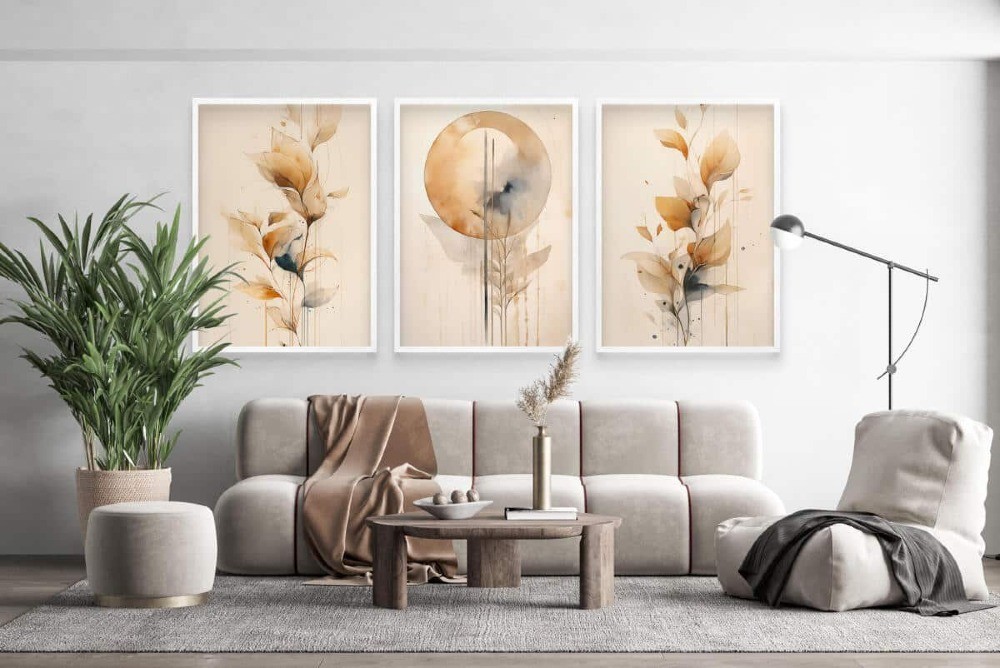 Delikatne plakaty liście akwarela do wnętrz japandi