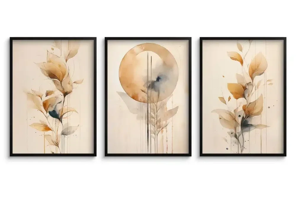Plakaty beżowe liście słońce minimalizm