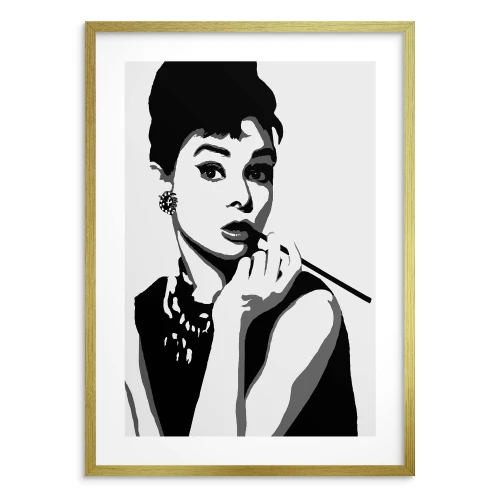Czarno-biały portret Audrey Hepburn plakat glamour dekoracja salonu