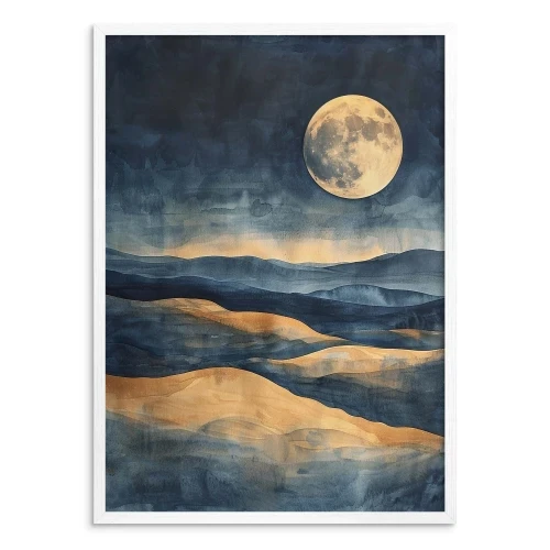 plakat z księżycem i górami granatowy