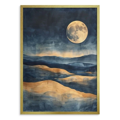 plakat z księżycem i górami