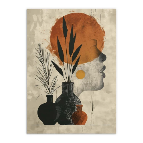 plakat abstrakcyjny profil kobiety boho terakota