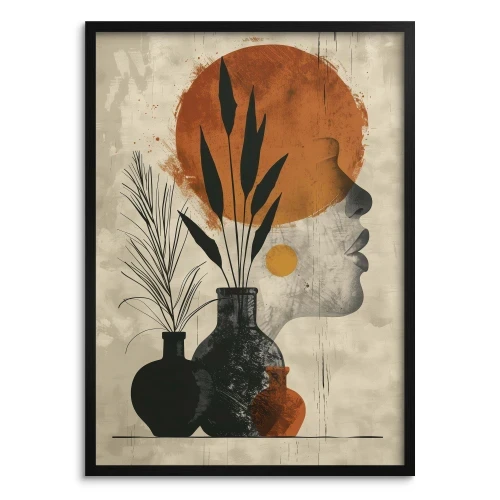 nowoczesny plakat etniczny portret kobiety i rośliny w wazonach patihome.pl