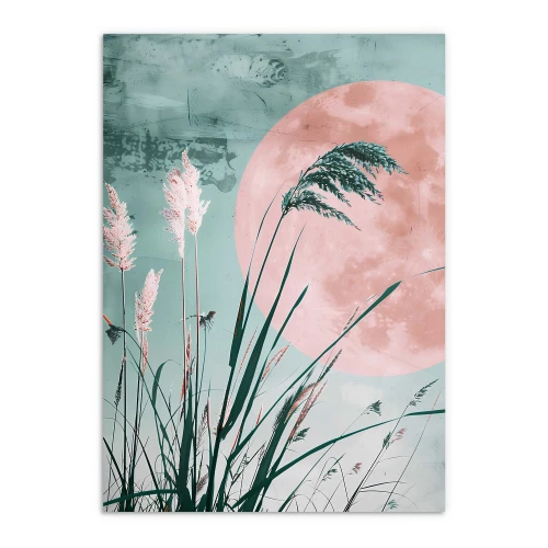 Plakat różowy księżyc | dekoracja boho do sypialni