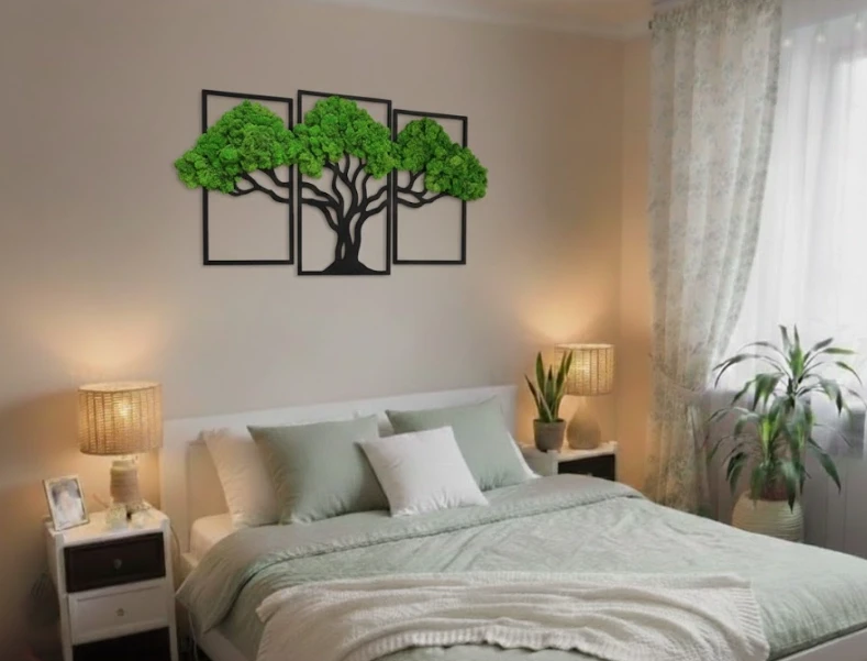 dekoracja z chrobotkiem - ciepła sypialnia