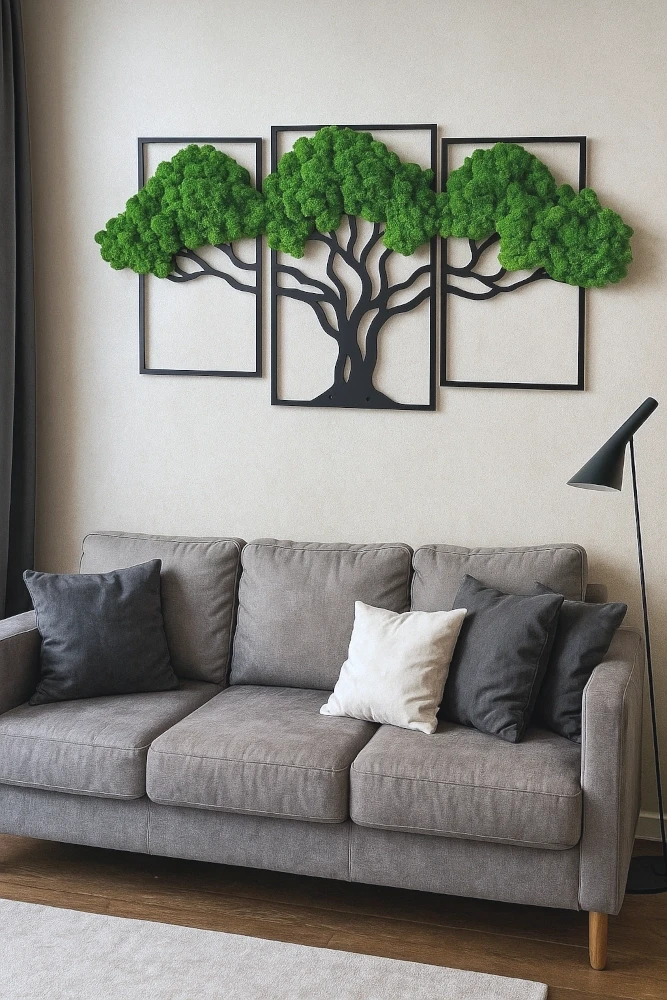 obraz z zielonym mchem nad kanapę