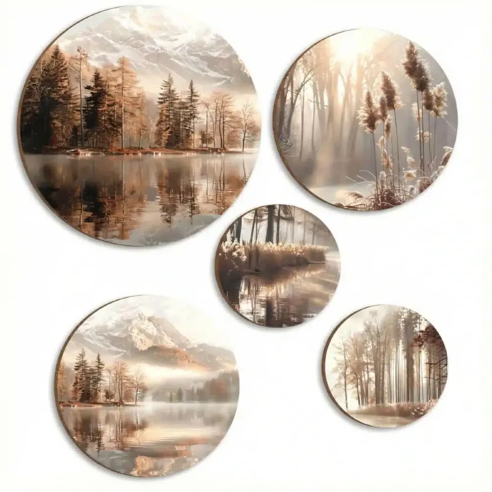 Okrągły obraz | Krajobraz w sepii | Styl Boho & Japandi