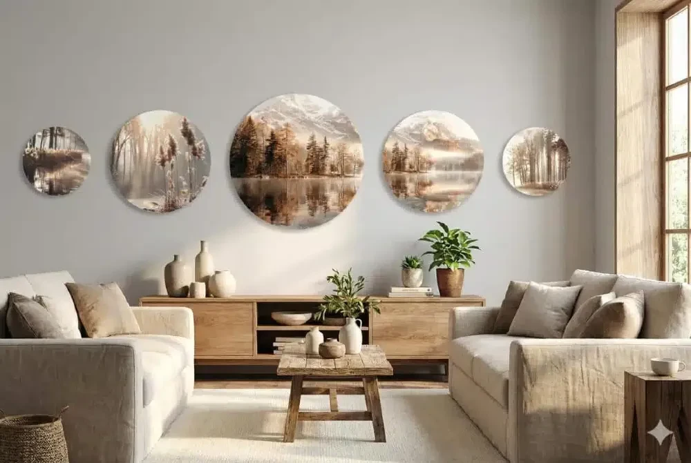 Okrągły obraz do salonu