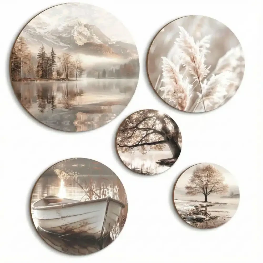 Okrągły obraz zestaw | Spokojna Przystań | Styl Boho