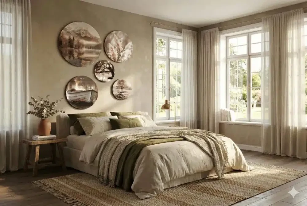 Okrągły obraz zestaw boho  do salonu