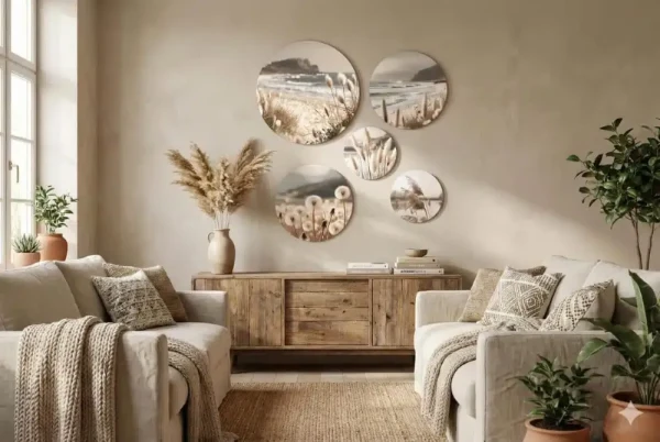 Okrągły obraz do salonu boho
