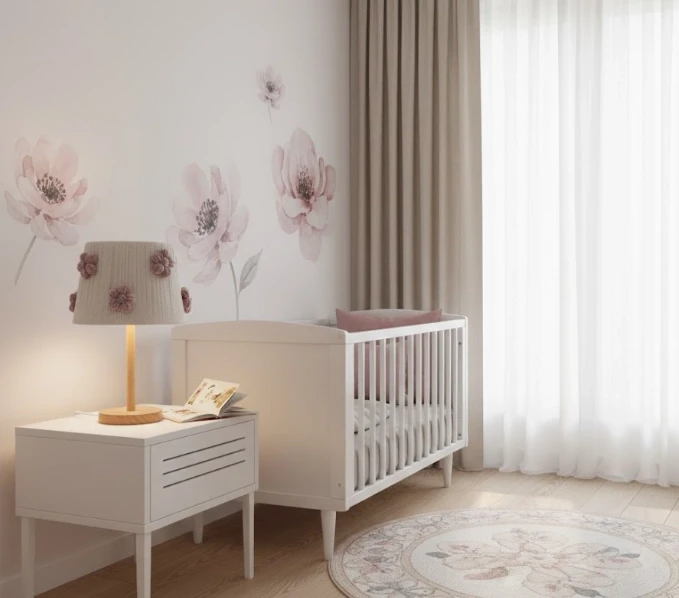 lampka nocna kwiaty pokój dziewczynki, wizualizacja