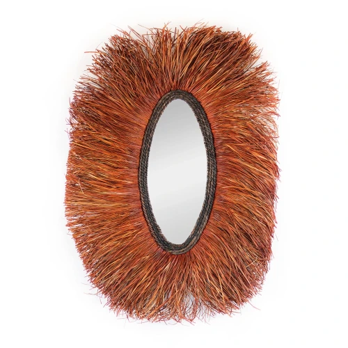 Owalne lustro boho z trawy alang-alang