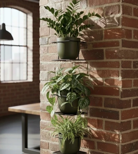 kwietnik czarny loft na ścianę z cegły