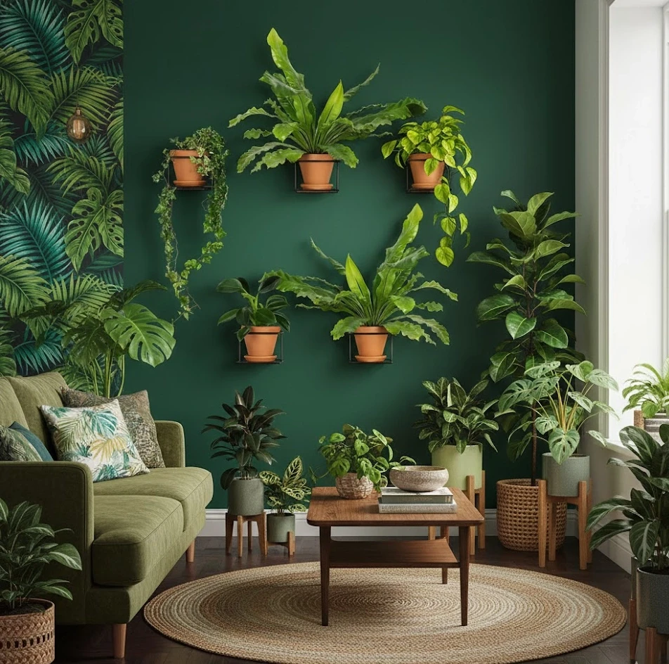 jungle styl kwietniki w salonie