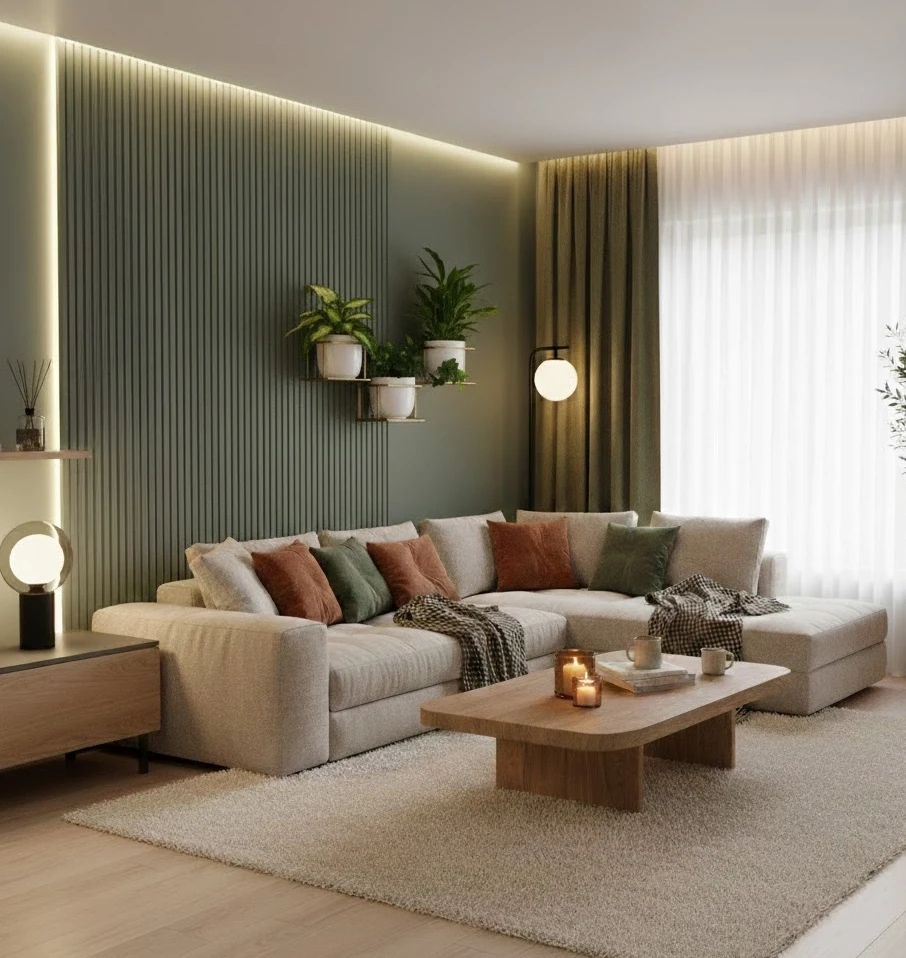 złoty kwietnik ścienny  w salonie