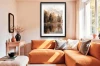 Plakat 70x100 cm góry i jezioro w czarnej aluminiowej ramie aranżacja salonu