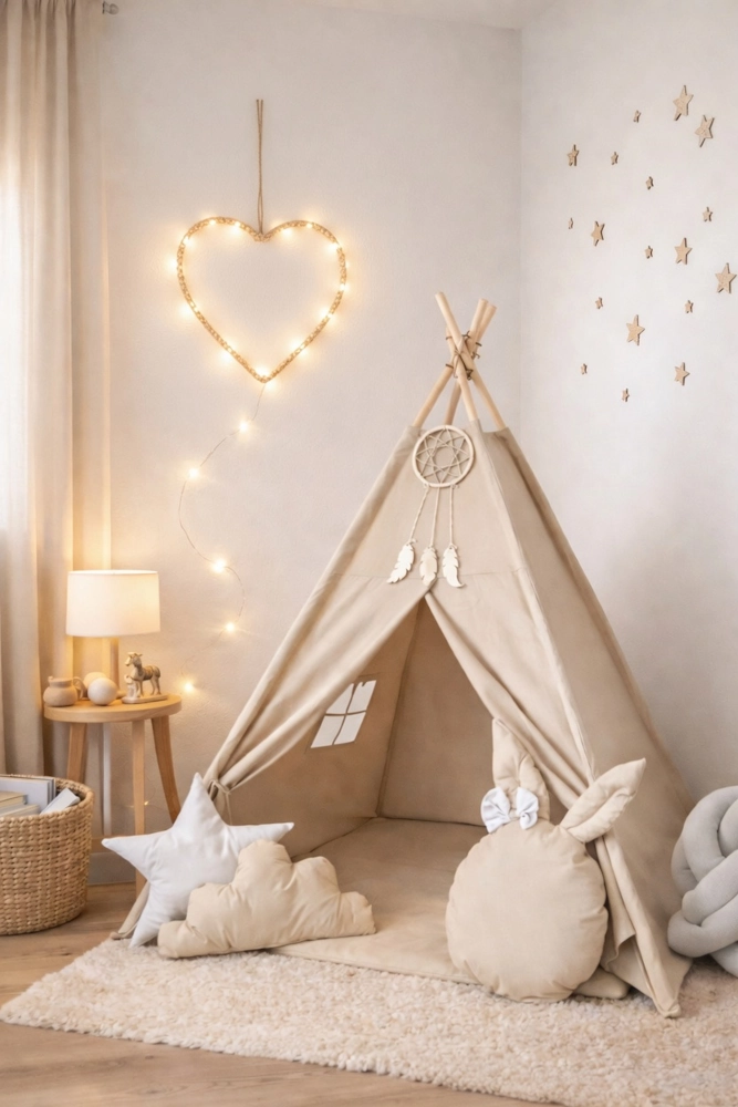 plecione serce ścienne z lampkami led do pokoju dziecka