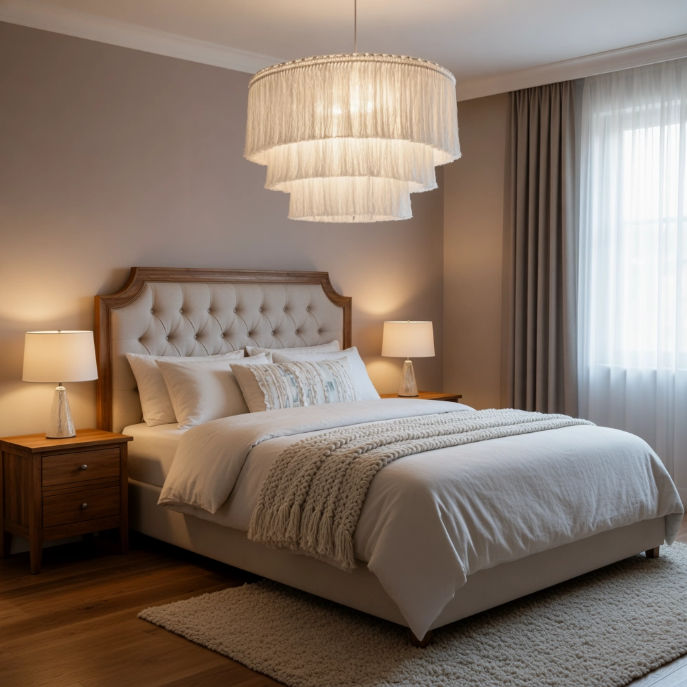 lampa wisząca sznurkowa  sypialnia klasyczna
