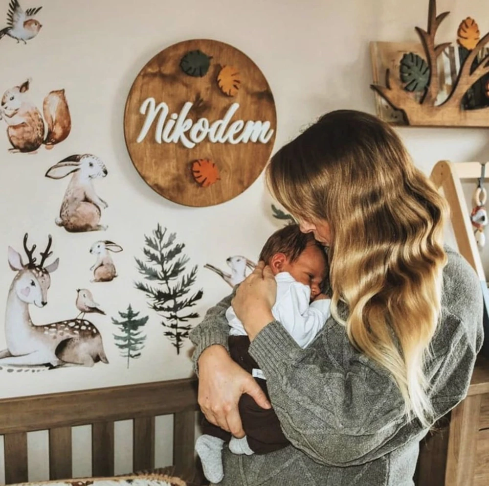 Lampa Imię Dziecka | Drewniane Koło LED Boho