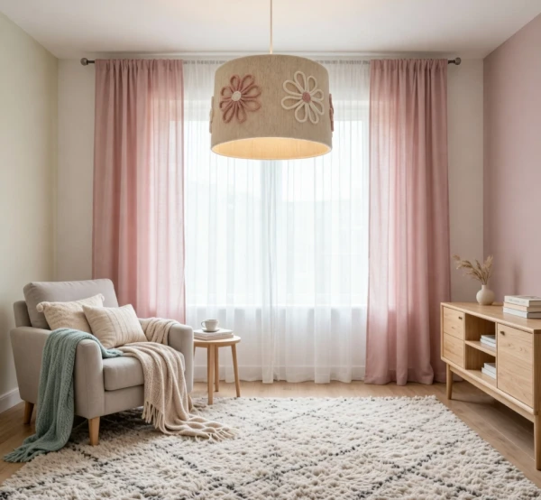 lampa ze sznurka, w  kwiaty do pokoju dziecka