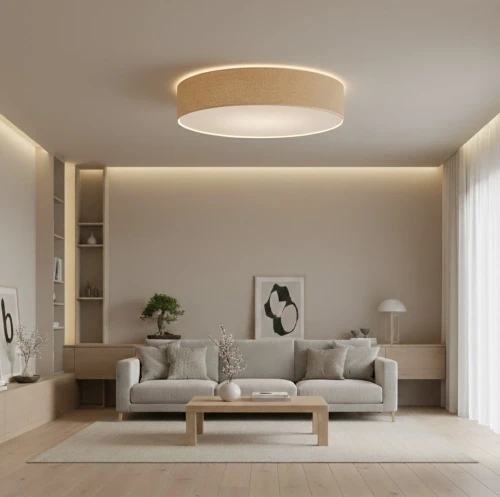 plafon z juty w salonie japandi