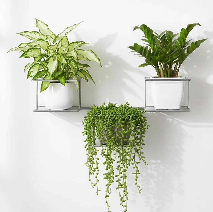 srebrny kwietnik ścienny na kwiatki doniczkowe