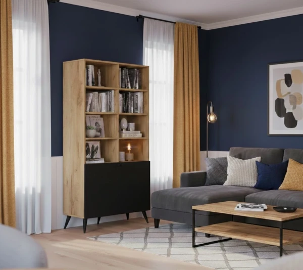 pojemny regal dąb czerń do apartamentu