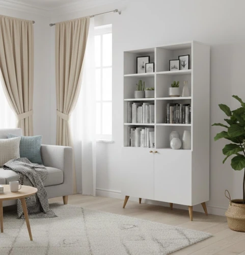 biały regał do salony skandynawskiego
